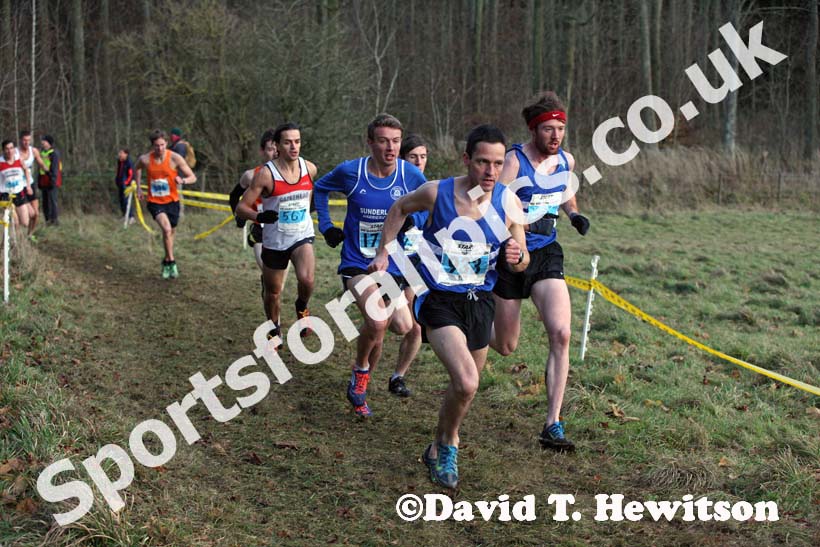 Adrian Whitwam, Richard Morrell (both Morpeth Harriers), Oliver James (Sunderland Harriers) senior men NEHL, Wallington Hall. Photo: David T. Hewitson/Sports for All Pics